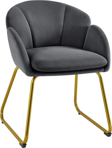 Vista 8 de Yaheetech Silla de terciopelo para sala de estar, sillón en forma de flor con patas doradas, silla lateral tapizada para tocador, sala de estar