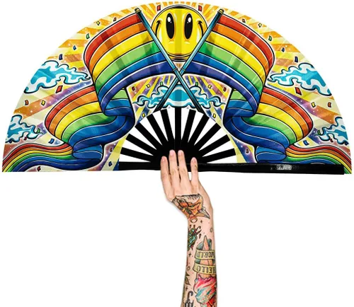 Vista 21 de Ventilador para rave con brillo UV, abanicos de mano plegables de bambú para hombres y mujeres, ventilador de botas en el suelo para decoración EDM
