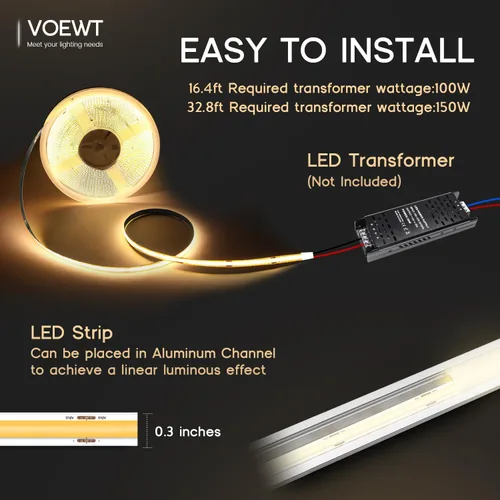 Vista 6 de COB - Tira de luces LED de color blanco cálido, 3000 K, 16.4 pies, 12 V, alto CRI 95Ra+, súper brillante, cinta de luces flexibles para dormitorio