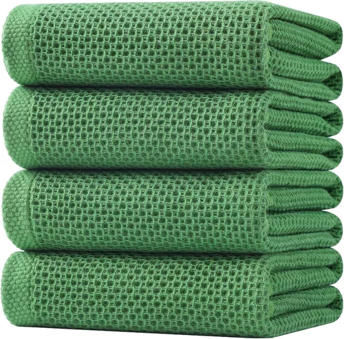 Vista 180 de Homaxy Paños de cocina de 100% algodón con tejido de gofre, ultra suaves, absorbentes, de secado rápido, 12 x 12 pulgadas, paquete de 6, amarillo