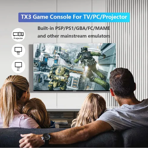 Vista 3 de FRIGEDAEG Consola de juegos TX3 con más de 50000 juegos, consola de videojuegos inalámbrica para PCTVproyector, EmuELEC 4.3Android 9.0CoreELEC
