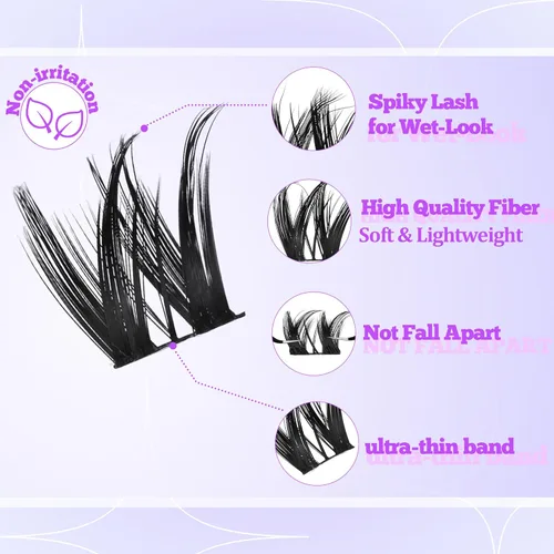 Vista 4 de Kit de Extensión de Pestañas en Racimo Pestañas Naturales Onduladas Kit de Racimos de Pestañas Kit de Extensión de Pestañas Manga Pestañas