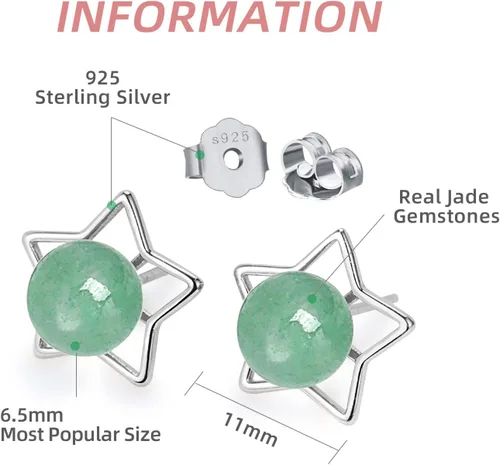 Vista 76 de Jade Earrings Studs,Green Jade Earrings for Women,925 Sterling Silver Earrings Studs for Sensitive Ears,Handmade Jade Earrings for Birthday