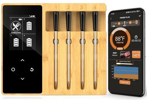 Vista 10 de Termómetro Inalámbrico para Carne con Alertas en Tiempo Real - Sonda Bluetooth Inteligente para Barbacoa, Parrilla, Horno, Ahumador - Bluetooth