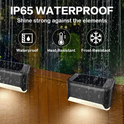 Vista 6 de BKBB PPBB Luces solares de cubierta para exteriores, 4 luces solares para escalones, luces solares LED impermeables para escaleras al aire libre
