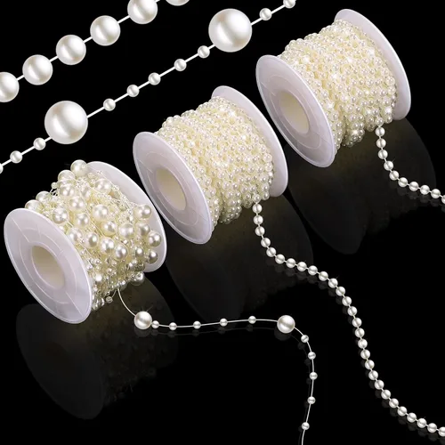 Vista 14 de Bonuci Guirnalda de perlas de 66 pies, rollo de guirnalda de perlas sintéticas, cadena de cuentas artificiales para decoración de bodas, fiestas