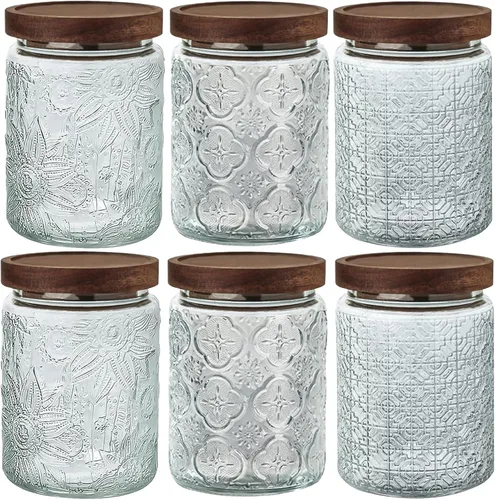 Vista 10 de Tarro de almacenamiento de vidrio hermético de 24 onzas con tapa de bambú, tarro de vidrio vintage para alimentos vintage, juego de recipientes