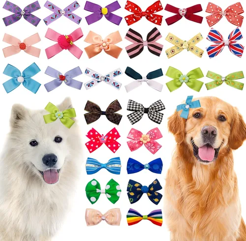 Vista 8 de 24 piezas/12 pares 10 cm Lazos para el pelo de perro grande con fruta de verano para perros de raza grande Bandas elásticas Lazo de pelo de perra