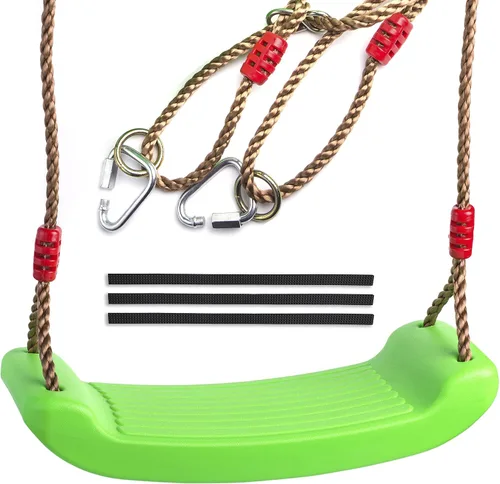 Cateam Asiento de columpio verde para niños y adultos con bisagra de control de longitud - Carga de 220 libras / 220.5 lbs - Ninja Slackline Ready -