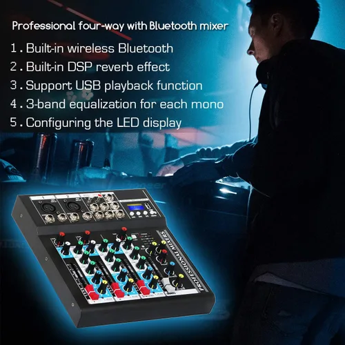 Vista 7 de Depusheng HT4 Bluetooth compatible con Bluetooth - Consola digital profesional para DJ con mezclador USB de 4 canales, tableros de mezcla