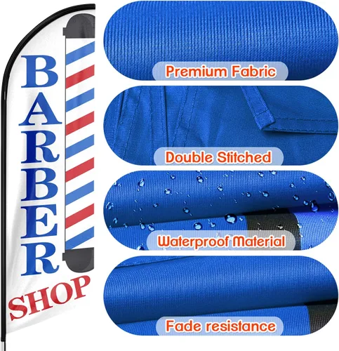 Vista 3 de Bandera de barbería, banderas de barbería con kit de poste, bandera de barbería con poste para empresas, letrero de bandera de plumas de swooper