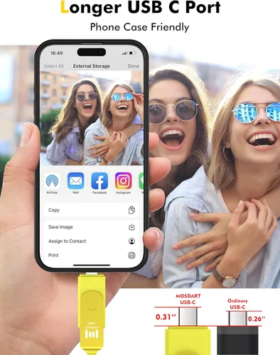 Vista 4 de MOSDART ExFAT - Memoria USB C 3.2 de 64 GB de velocidad rápida C y A, con llavero e indicador LED, para iPhone 15, 16, 17, teléfono Android, iPad