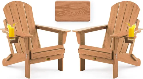 Vista 25 de Silla Adirondack plegable con textura de madera, sillas de patio resistente a la intemperie, silla de exterior, silla de césped con soporte