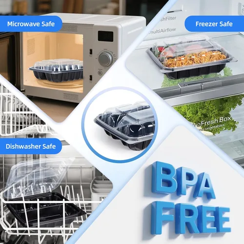 Vista 5 de YANGRUI Recipientes para llevar de 8" 34 oz paquete de 25 - Tapa tipo almeja resistente al vapor Envoltorio retráctil plástico PP sin BPA