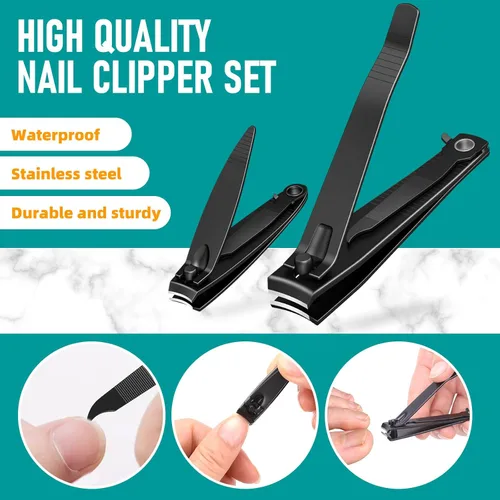 Vista 6 de firiKer Juego de cortaúñas, cortaúñas de acero inoxidable mate negro resistente con lima de uñas, cortadores de uñas y uñas de los pies