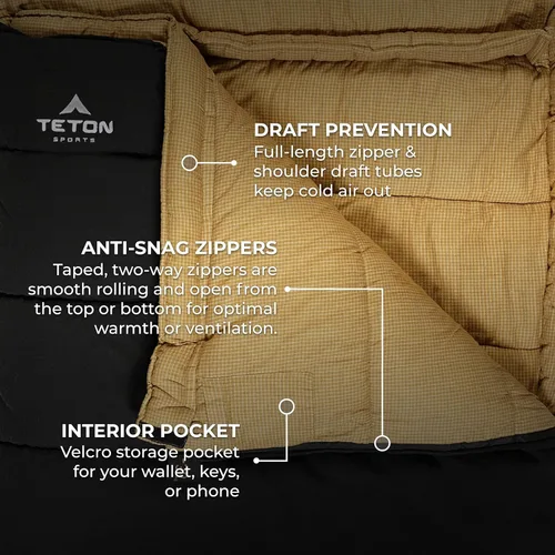Vista 5 de TETON Sports Deer Hunter Sleeping Bag, Warm and Comfortable Camping Sleeping Bag, Teton Tough Canvas Shell for Camping, Hunting, and Cold Weather