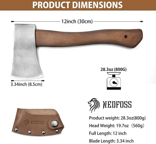 Vista 7 de NedFoss Hacha de campamento de 12 pulgadas, hachas de campamento y hachas con piedra de afilar hacha, hachas de campamento para división de madera
