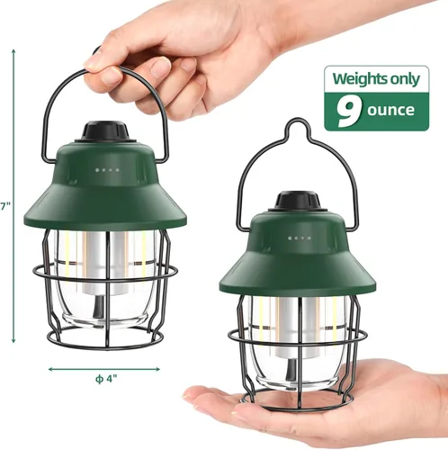 Vista 5 de JINIU Linterna LED recargable para campamento, mini linterna impermeable retro portátil, 1000 lm, 3 modos de luz (2700-6500 K) brillo de atenuación