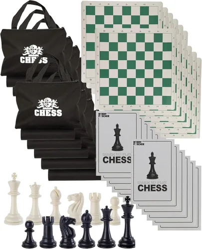 Vista 10 de WE Games Juego de ajedrez – estilo torneo con 34 piezas, tablero enrollable de vinilo, bolsa de almacenamiento y dados ecualizadores. Ideal