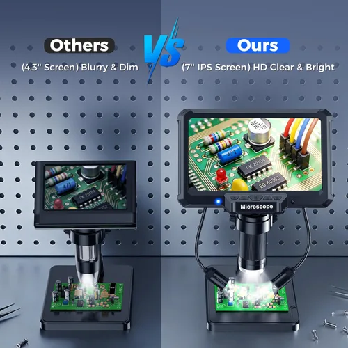 Vista 2 de Microscopio de soldadura digital de 7 pulgadas con control remoto para reparación de electrónica, lupa PCB de pantalla IPS 1200X, salida USB 16M