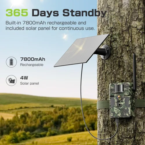 Vista 7 de TKENPRO Cámara de rastreo ilimitado Plan de datos 2K Video en vivo Cámara de rastro celular Cámara de juego con tarjeta SIM 4G, cámaras de rastro