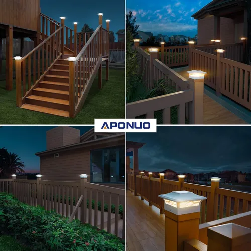 Vista 7 de APONUO - Luces solares para punta de poste, paquete de 6, 2 modos, luces solares para postes de valla, IP65 impermeables, encendido/apagado