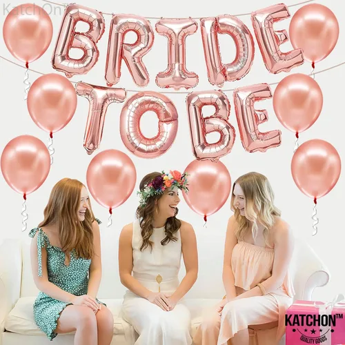 Vista 4 de KatchOn, Juego de globos de oro rosa con cortina iridiscente de flecos de oro rosa – 16 pulgadas, paquete de 21 Globos de látex de oro rosa, fondo