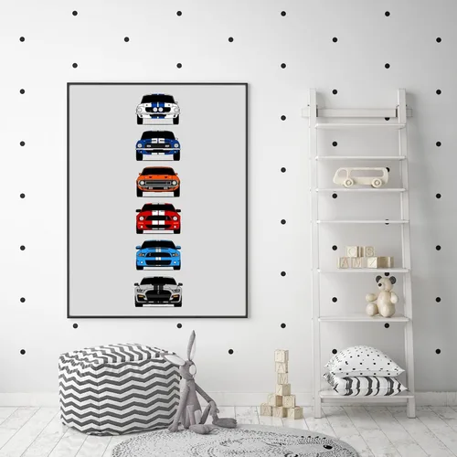 Vista 4 de Custom Car Posters Póster hecho a mano compatible con Shelby Mustang GT500 Generations e impresión de Ford Shelby GT500 – Multi, impresión metálica