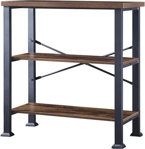Vista 8 de HOMBAZAAR Estantería de 3 niveles, estantería industrial marrón rústico, estantería profunda de madera y metal, estantería baja para sala de estar