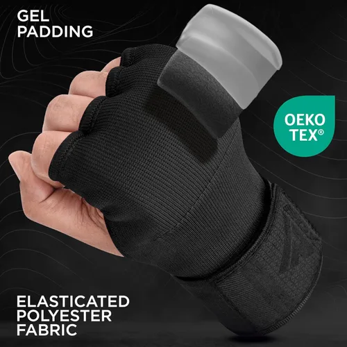 Vista 2 de RDX - Guantes de boxeo con acolchado de gel, para hombres y mujeres, con correas de muñeca elásticas de 100 cm de largo, rápidos, puños protectores