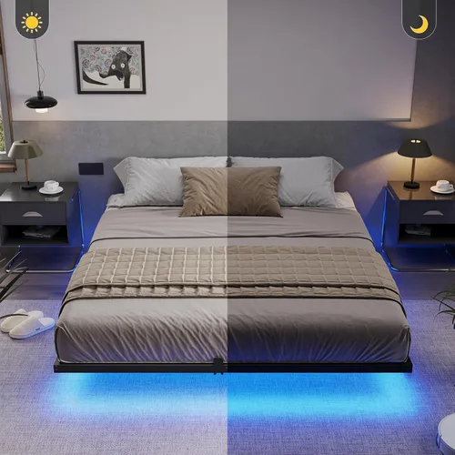 Vista 7 de Hasuit Base de cama flotante tamaño Queen con luces LED, plataforma de metal, no necesita somier, fácil de montar (Queen)