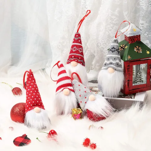 Vista 4 de 8 estilos de gnomos de Papá Noel de Navidad, hechos a mano, muñecos de peluche de Papá Noel escandinavos colgando decoraciones de Navidad