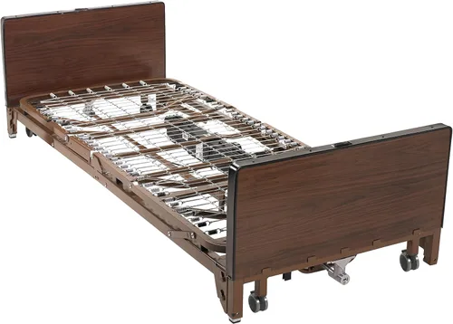 Vista 3 de Drive Medical Ultra Light Plus - Cama baja totalmente eléctrica, marrón, rieles completos y colchón de resortes interiores, 36 pulgadas