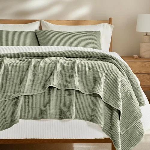 Vista 10 de EVERGRACEHOME juego de colcha de algodón tamaño Full Queen de 3 piezas, colcha acolchada con diseño acanalado ligero y suave, juego de ropa de cama