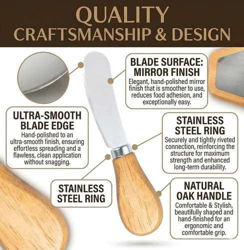 Vista 5 de Pequeños cuchillos esparcidores de queso, mango de madera, 5 pulgadas, cuchillos de cóctel de acero inoxidable para condimentos, queso, mantequilla