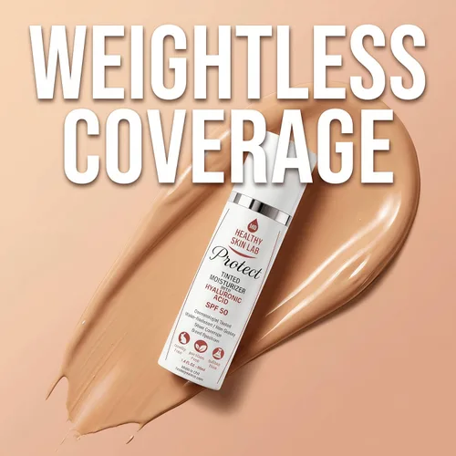 Vista 5 de Healthy Skin Lab Protect - Hidratante tintado y protector solar mineral SPF 50, tinte universal transparente, cobertura ligera, protección UV