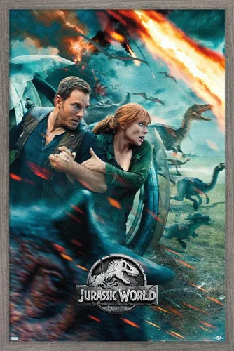 Trends International Jurassic World: Fallen Kingdom - Póster de pared de una hoja, 14.725 x 22.375 pulgadas, versión enmarcada de madera de granero