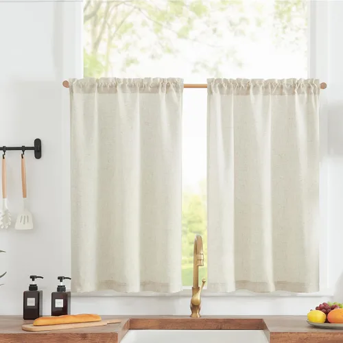Vista 55 de jinchan - Cortinas de lino a rayas para cocina de 20 pulgadas de largo, cortinas de varios niveles, estilo granja moderna de café, tratamientos