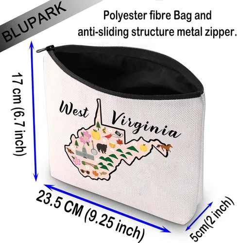 Vista 2 de BLUPARK West Virginia Map Cosmetic Bag WV Gift West Virginia Travel Makeup Bag Gift For West Virginia Lovers, West Virginia