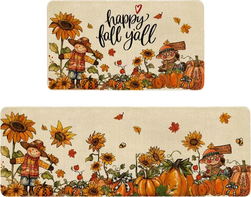 Vista 27 de Juego de 2 alfombras y tapetes de cocina de Pascua, diseño de primavera con texto en inglés «Hello My Peeps», diseño de conejito de pollito