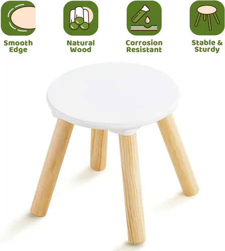Vista 19 de Beright Taburete de madera para niños, taburete para niños, mesa sensorial perfecta a juego, taburete resistente de 9 pulgadas con cuatro patas