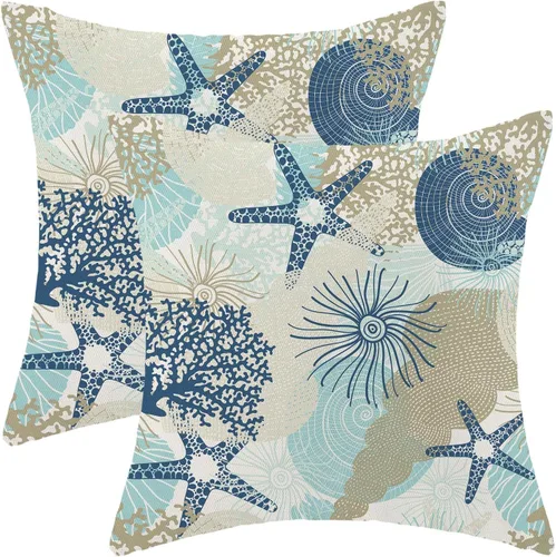 Vista 19 de CXMEIFLY Fundas de almohada decorativas azul marino de verano para exteriores, fundas de almohada costeras de 16 x 16 pulgadas, juego de 2