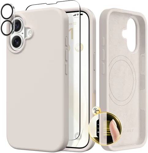 Vista 919 de GONEZ Funda magnética para iPhone 14, compatible con Magsafe, con protector de pantalla + protector de cámara, forro de microfibra antiarañazos