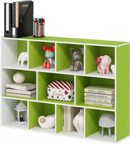 Vista 19 de Furinno - Estantería de cubos de 4 niveles serie Luder para libros y almacenamiento, color verde y blanco