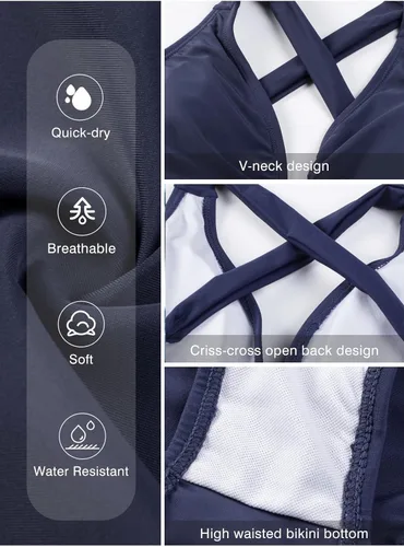 Vista 5 de Aleumdr Traje de baño tankini retro para mujer, traje de baño con control de abdomen, dos piezas, tankini con parte inferior de bikini