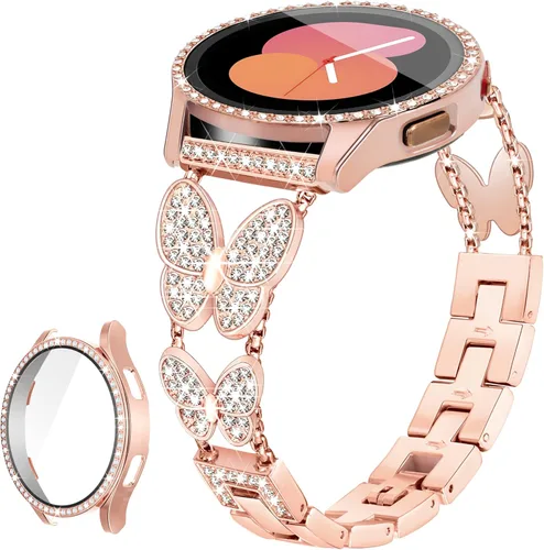 Vista 12 de Correa de mariposa compatible con Samsung Galaxy Watch 4 5 FE - Correa de 1.575 pulgadas con protector de pantalla, 0.787 pulgadas de liberación