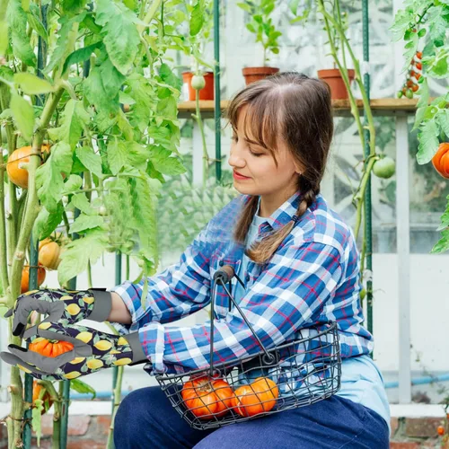 Vista 7 de Guantes de jardinería para mujer, de cuero resistente, a prueba de espinas, guantes de trabajo para mujer