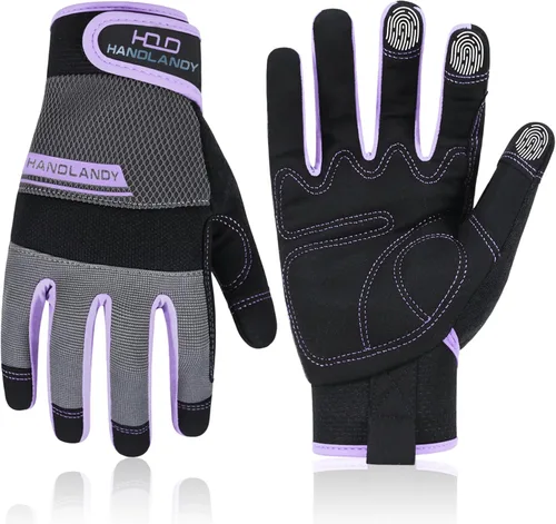 Vista 7 de HANDLANDY Work Gloves for Women, Breathable Leather Gardening Glove for Yard Maintenance, Hand Protection with Touch Screen