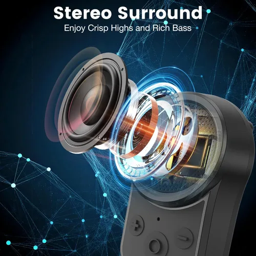 Vista 2 de Mini altavoz Bluetooth, altavoz portátil con clip con micrófonos integrados, música manos libres y llamadas para senderismo/ciclismo, altavoz