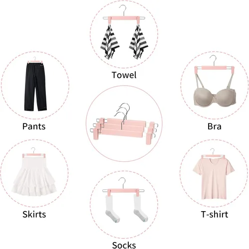 Vista 6 de Lamitocs Skirt HangersPants Hangers with Clips360 Swivel Hooks Space Saving Hangers for Pants, Skirts, Clothes, Jeans (20Pack, Pink)